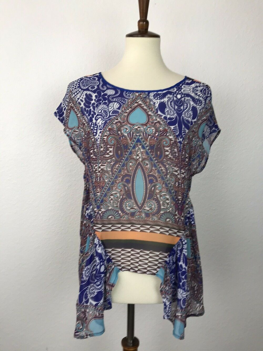 Clover Canyon Top Blouse Abstract Paisley Print Patchwork Boho Chic Festival